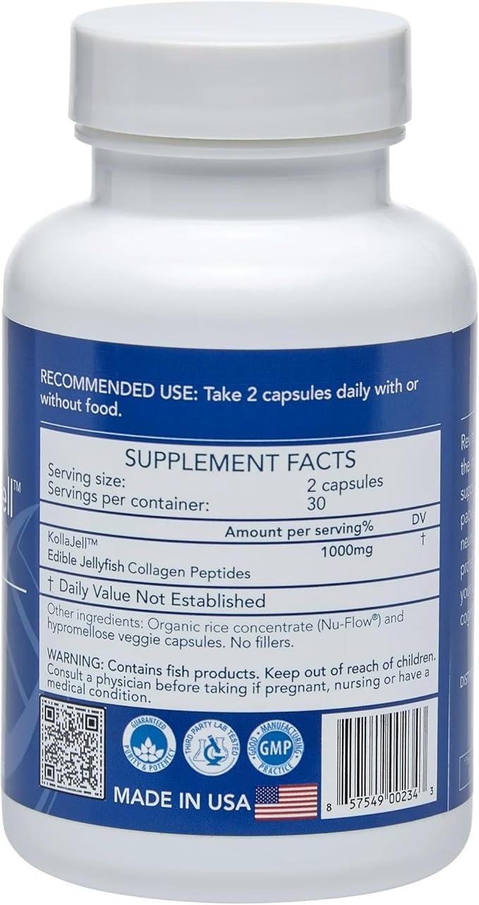 Longevity by Nature KollaJell Collagen Peptides Brain Supplement Memory Pills and Focus Supplement for Brain Health and Cognitive Support 60 Capsules