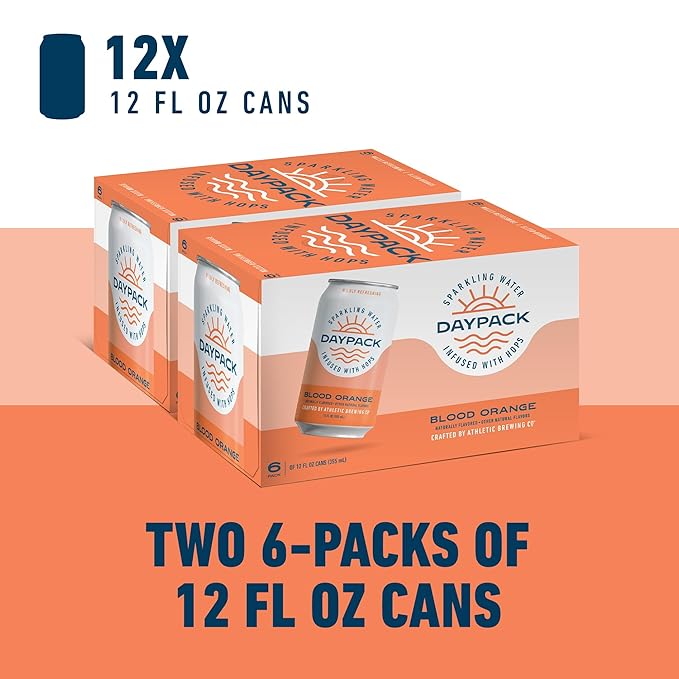 Athletic Brewing Company Daypack Sparkling Water Infused With Hops Gluten Free &amp Vegan Soda Water Zero Calorie Natural Flavors Blood Orange 12 Pack 12 FL Oz Cans