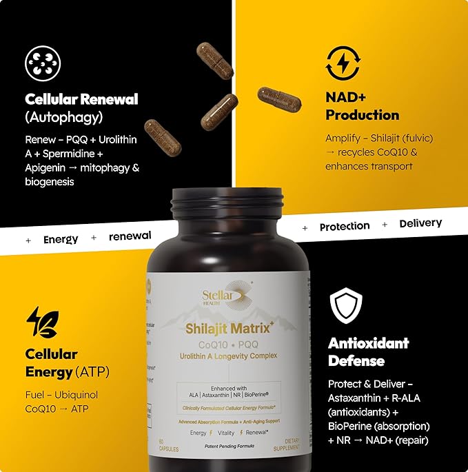Clinical Mitochondrial Complex - Shilajit 5787mg Extract Equivalent NAD+ Boost - Ubiquinol CoQ10 Urolithin A NR PQQ ALA Astaxanthin - Energy Focus Strength - 60 Vegan Capsules