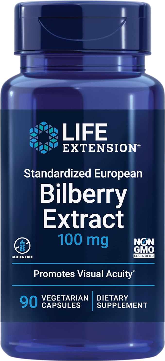 Life Extension Standardized European Bilberry Extract 100 mg MirtoSelect® Vaccinium myrtillus Eye Health Circulation Lubrication Gluten-Free Non-GMO Vegetarian 90 Capsules