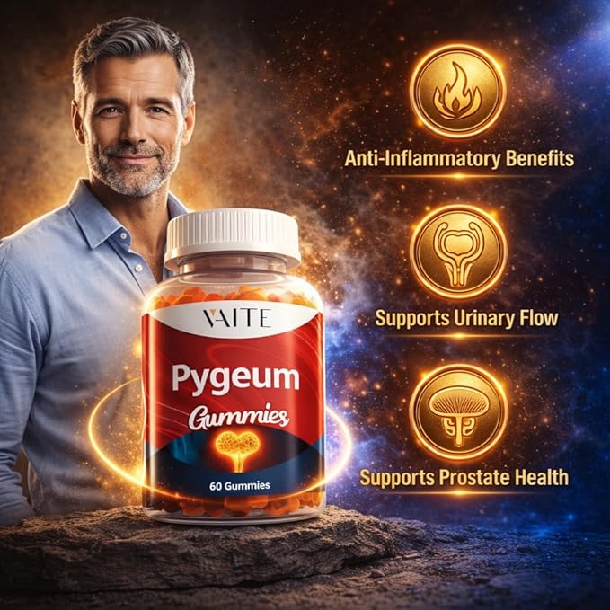 VAITE Pygeum Supplement Gummies 500mg - Vegan Chewables with Africanum Bark Extract Plant-Based Supplements for Male Non-GMO Gluten-Free Sugar-Free Gelatin-Free 60 Chews Gummy