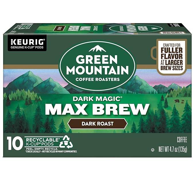 Green Mountain Coffee Roasters Dark Magic Max Brew Single Serve Keurig K-Cup Pods Dark Roast Coffee 60-Count Box (6 Packs of 10)