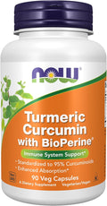 Now Supplements Turmeric Curcumin with BioPerine Immune System Support Standardized to 95% Curcuminoids Enhanced Absorption* 90 Veg Capsules