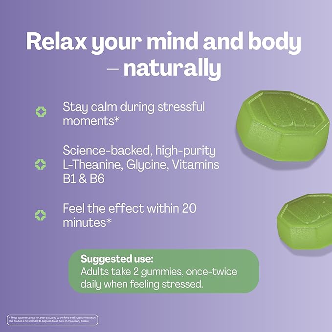 URVI® Neuro Gummies – 500mg Glycine 150mg L-Theanine (high Potency) Vitamins B1 &amp B6 for Rest &amp Sleep Relaxation Calm Focus Stress Relief – Caffeine- &amp Sugar-Free– Green Tea &amp App