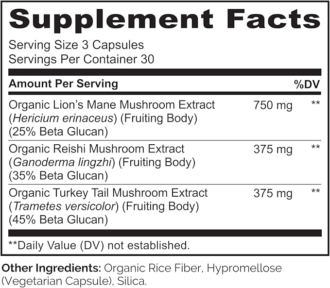 NATURELO Mushroom Supplement – Brain &amp Immune Health Blend with Lion’s Mane Reishi Turkey Tail – 90 Vegan Friendly Capsules (Pack of 2)