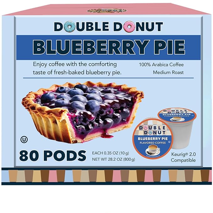 Double Donut Coffee Blueberry Coffee in Single Serve Pods Flavored Coffee For the Keurig K Cups Brewer 80 Cups