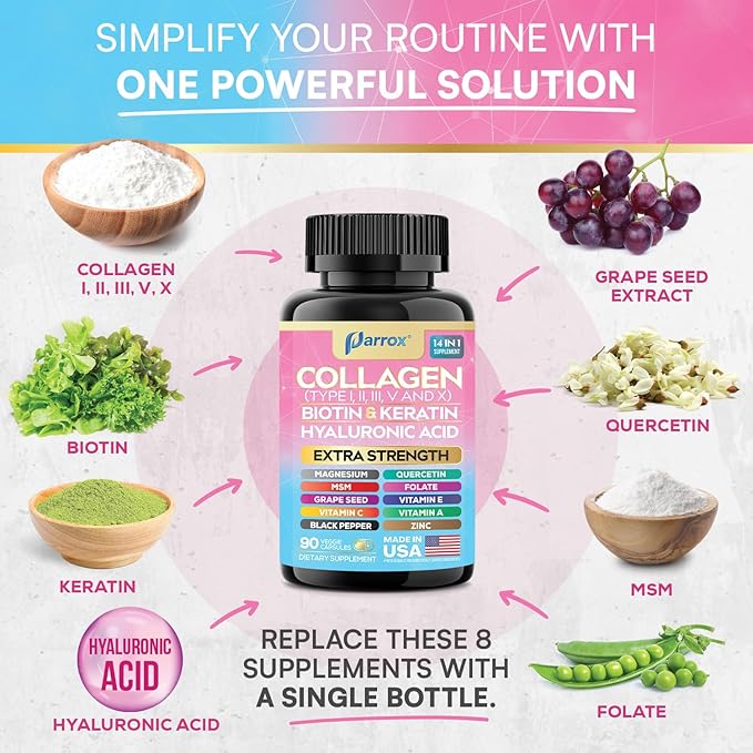 Collagen &amp Sea Moss Shilajit Capsules Bundle – 30-Day Supply – Collagen Peptides I II III V X + Biotin Hyaluronic Acid – Sea Moss Shilajit Ashwagandha Rhodiola Ginseng