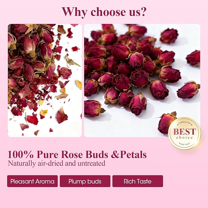 Rose Bud Tea Dried Red RoseMQUPIN Rose Tea 100% Natural Pure Flower Edible Buds Tea Culinary Food Grade Red Rosebud for Drinking DIY Gift (250g/3Packs)
