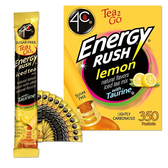 4C Powder Energy Rush Stix Energy Rush - Lemon Tea 350 Count Bulk Buy Singles Stix On the Go Refreshing Water Flavorings Value Pack
