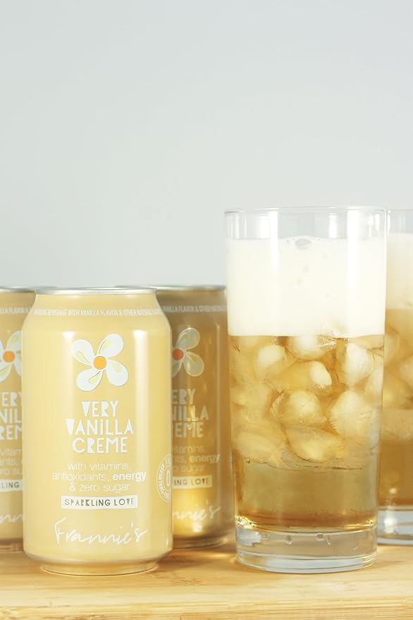 KauffmanTreats Frannie Sparkling Beverage- Zero Calories &amp Sugar Aspertame Free: 24-Ct Case 12 Oz. Cans (Very Vanilla Creme)