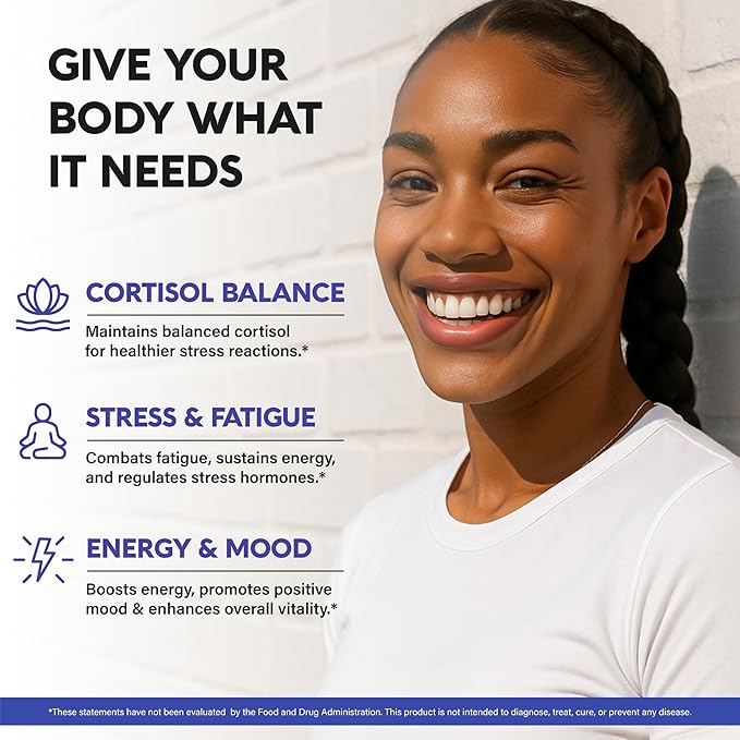Cortisol Supplement for Women - Holy Basil | Ashwagandha | Rhodiola | L-Theanine - Plant-Based Hormone Balance - Mood Focus &amp Sleep Support - Made in USA - Vegan Non-GMO - 60 Capsules for 2 Mont