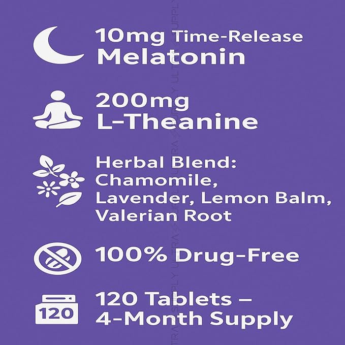 NB Sleep-3 Tablets (120 Tablets Value Pack) 10mg Melatonin Time-Release with L-Theanine &amp Herbal Blend