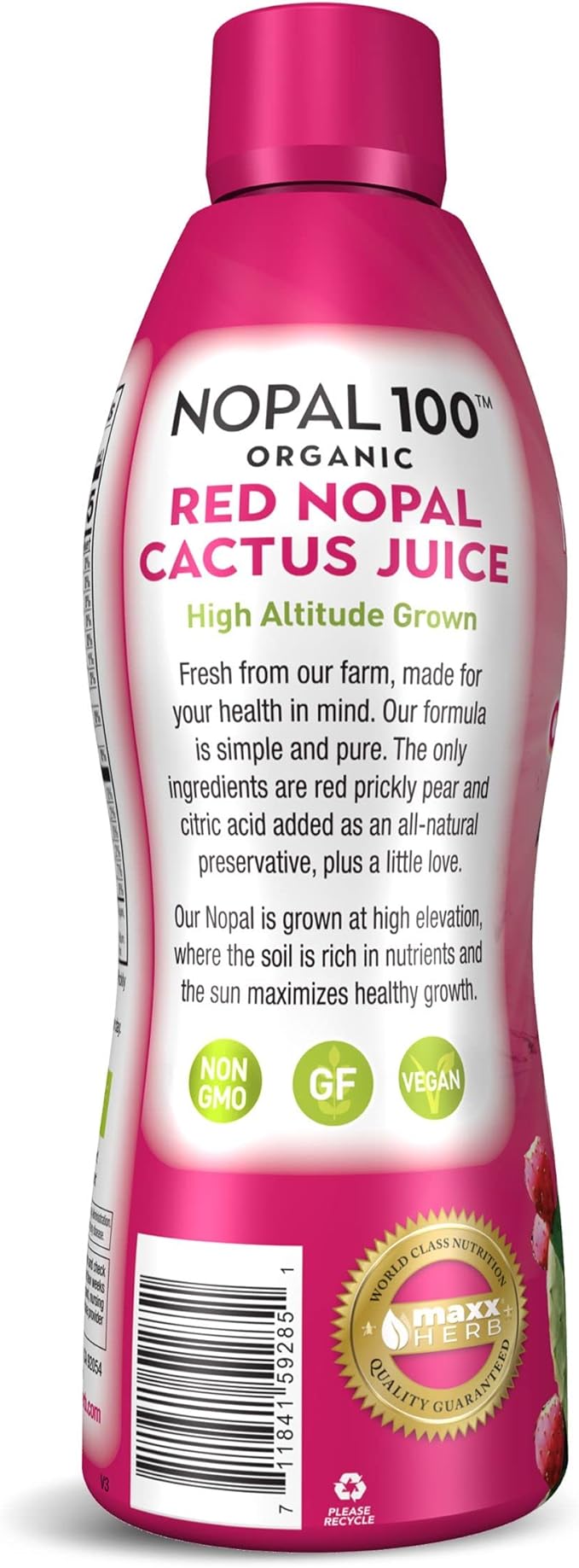 Maxx Herb Organic Red Nopal Cactus Juice - for Joint Support Healthy DigestionVegan Non-GMO and Gluten Free – 4 Bottles 32 Oz Each (128 Servings)