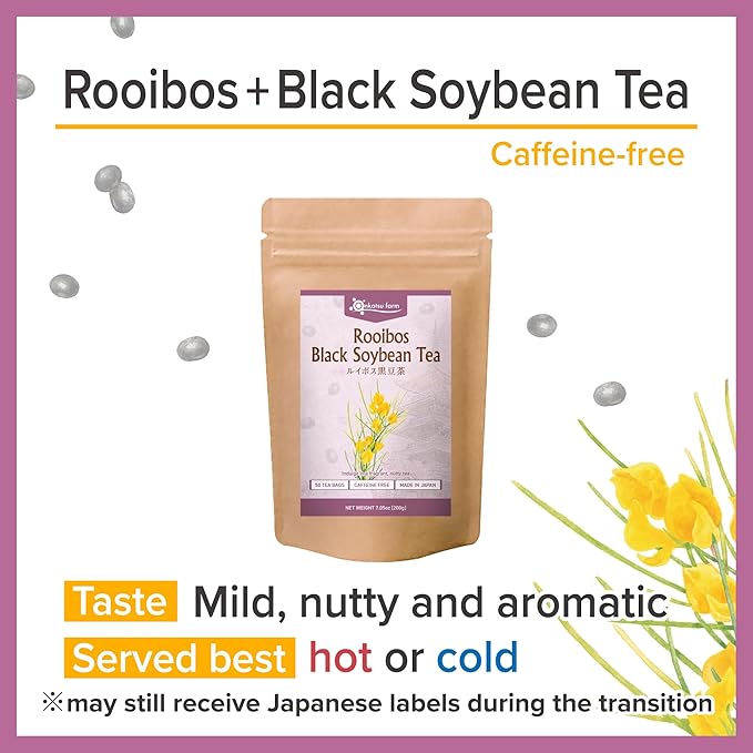 Onkatsu Farm Rooibos Black Soy Bean Premium Japanese Tea Bags Rich Aromatic Nutty Flavor Hot or Iced Caffeine Free 50 Total Tea Bags