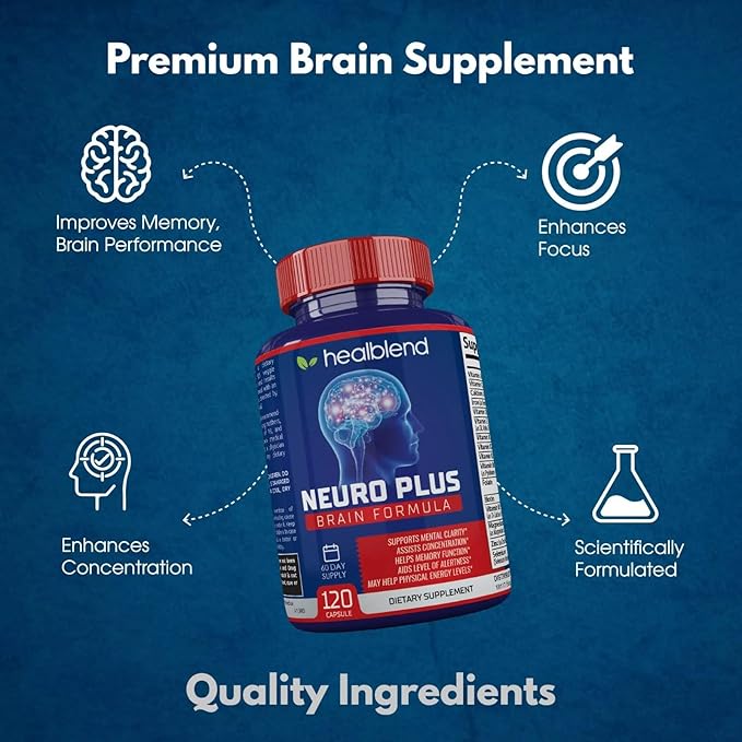 Neuro Plus Brain &amp Focus Formula - Brain Booster Supplement Supports Mental Clarity &amp Focus - Enhances Concentration &amp Mental Energy – 120 Capsules (3 Pack)