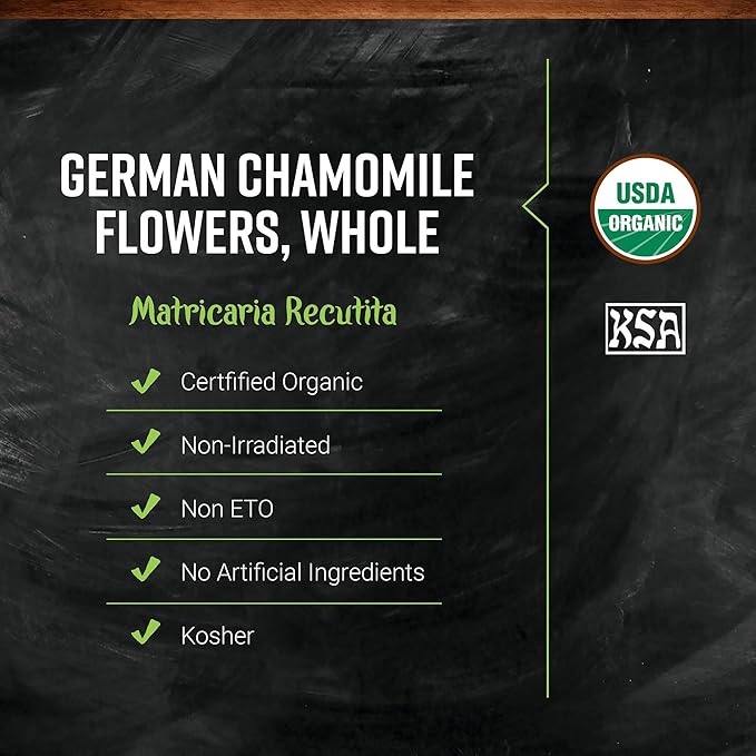 Frontier Co-op Organic Whole Chamomile Flowers Kosher Bulk Herb Dried Chamomile Flowers for Tea Natural Skincare Recipes and More | 16 Ounce (Pack of 2)