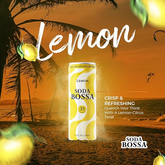 Soda Bossa Sparkling Lemon Flavor Low-Calorie Gluten Free &amp Guilt-Free Drink - Natural Craft Soda - 8-12 FL OZ Cans/Box (Pack of 1 Box)