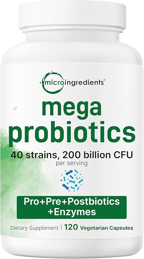 Micro Ingredients 8-in-1 Multi Collagen Pills &amp Mega Probiotics 200 Billion CFU Veggie Capsules | 2 Pack Bundle | Hydrolyzed Peptides + Hyaluronic Acid &amp Vitamin C | 40 Strains + Inulin &amp