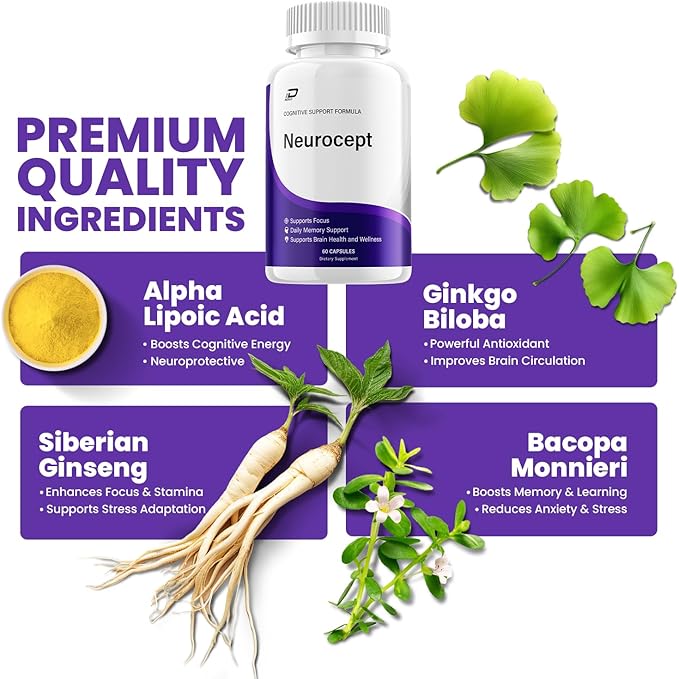 Neurocept Supplement Capsules – All Natural Maximum Strength Formula Focus &amp Memory Support (5 Pack – 300 Capsules)