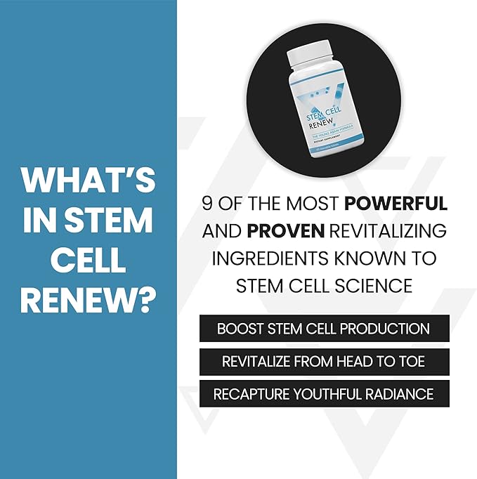 Stem Cell Renew | Boost Your Natural Supply of Stem Cells to Strengthen Mental Sharpness Help Slow Signs of Aging and Restore Youthful Energy - Created by NASA Scientist | 1-Month Supply (60 count)