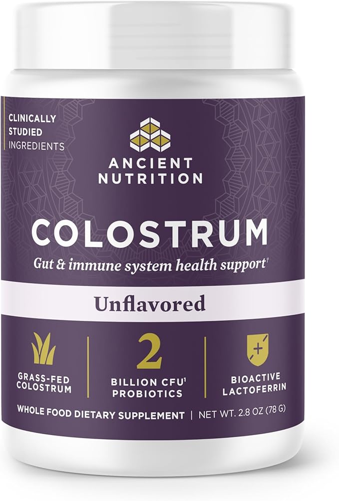 Ancient Nutrition Colostrum Superfood Powder Grass Fed Bovine Colostrum Supports Healthy Gut Microbiome and Immune System Clinically Studied Lactoferrin &amp Probiotics Unflavored 60 Servings