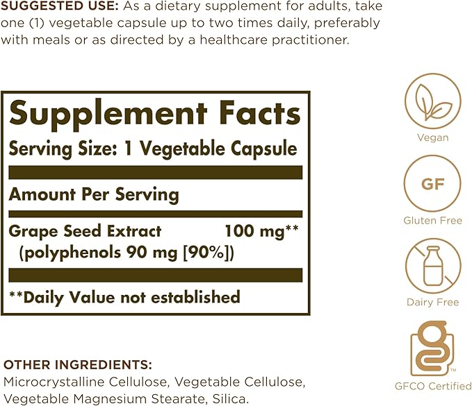 Grape Seed Extract 100mg Solgar 60 VCaps