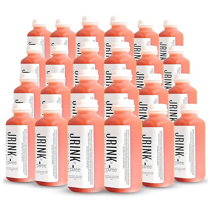 JRINK by Purée Organic Grapefruit Juice Cold Pressed Raw Fruit Cleanse Healthy Detox with No Preservatives Organic Juice Cleanse in HDPE Bottles Grape Citrus Beverage 16oz Pack of 24
