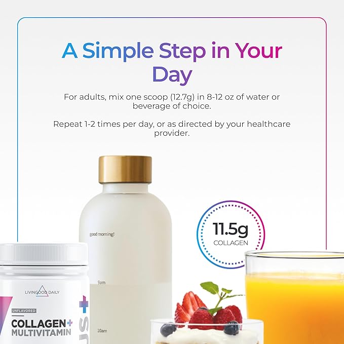 Livingood Daily Collagen Powder for Women &amp Men Unflavored Grass Fed Hydrolyzed Collagen Peptides Protein &amp Multivitamins for Healthy Hair Skin &amp Nails Keto &amp Paleo Gluten Free