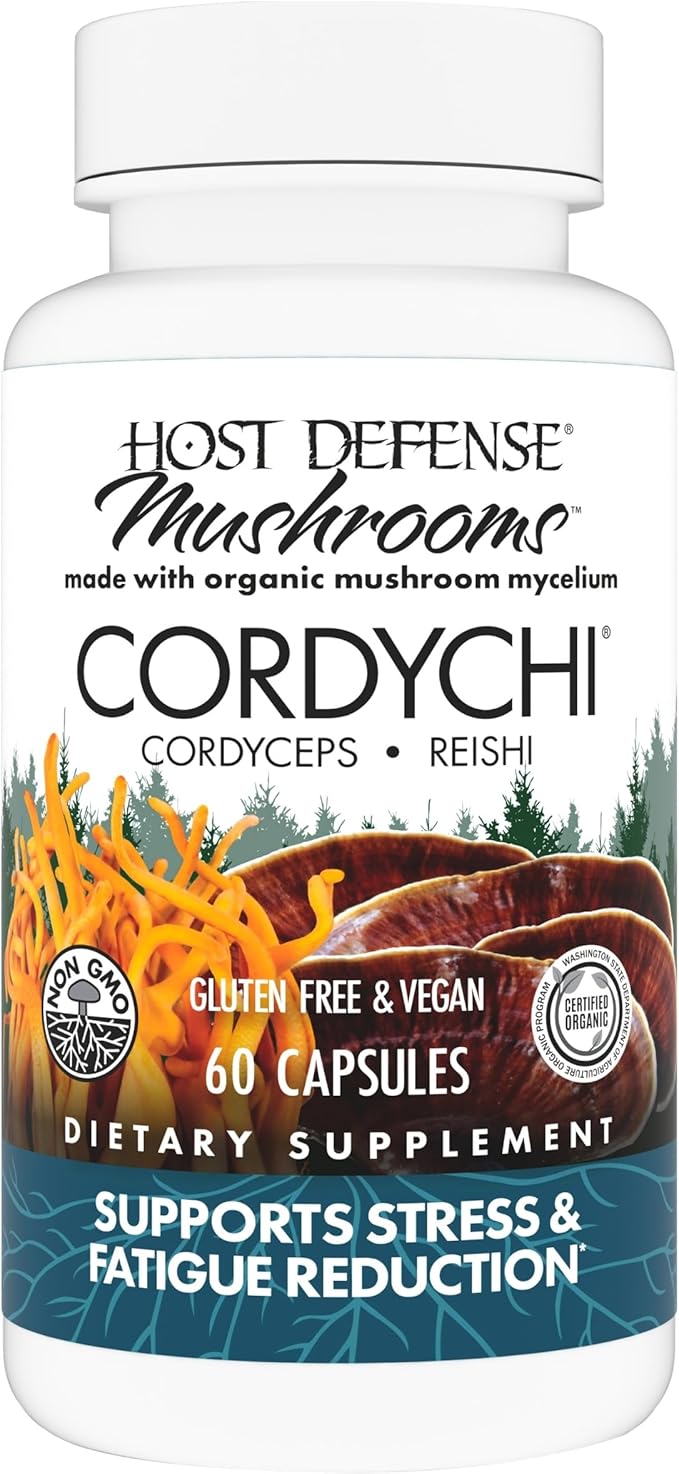 Host Defense CordyChi Capsules - Energy &amp Immune Support Supplement - Cordyceps &amp Reishi Mushroom Supplement for Relaxation &amp Respiratory Support - Aids Against Tiredness - 60 Capsules (30