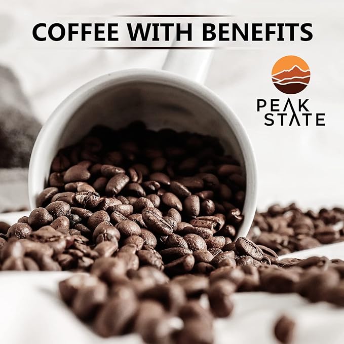 Peak State Coffee with Benefits 3 Bag Variety Pack – Mushroom Coffee Low Acid &amp Smooth Immunity Boost Brain Sustain &amp Stress Less Organic Whole Bean Gluten Free 12 oz. Each