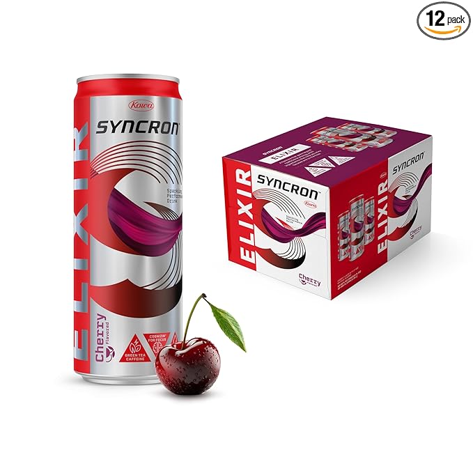 Syncron Elixir Energy Drink Cherry Flavor With 120mg Natural Caffeine From Green Tea Nootropics and Real Fruit Juice Beverage With No Sucralose or Artificial Sweeteners 12 Pack 12 Oz