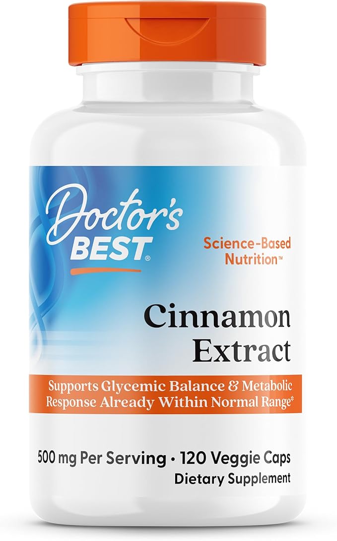 Doctors Best Cinnamon Extract with CinSulin Supports Glycemic Balance &amp Metabolic Response Already Within Normal Range Non-GMO Gluten Free Soy Free Vegan 120 Veggie Caps