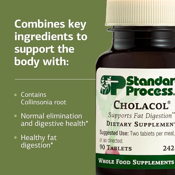 Standard Process Inc. Cholacol - Gallbladder Support Supplement - Fat Digestion Supplement for Digestive Health &amp Bile Support - Gluten-Free Non-Dairy &amp Non-Soy - 90 Tablets