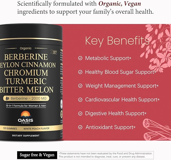 2000mg Berberine Gummies Supplement Berberine HCl with Ceylon Cinnamon Chromium Organic Milk Thistle for Women &amp Men Metabolism Support AMPK Metabolic Activator Sugar Free Vegan 60 Day Sup