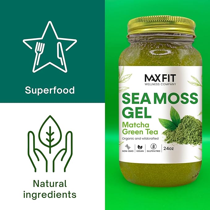 Sea Moss Gel Matcha Green Tea 24oz Wildсrafted Gold Sea Moss Gel from Saint Lucia | 92 Vitamins and Minerals | Pure Raw+Non-GMO