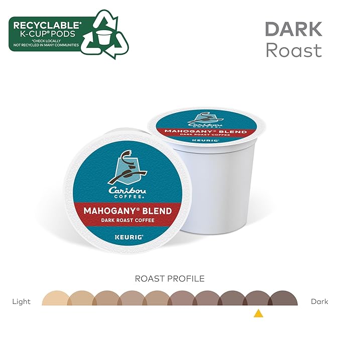Caribou Coffee Mahogany Keurig Single-Serve K-Cup Pods Dark Roast Coffee 96 Count (Pack of 4)