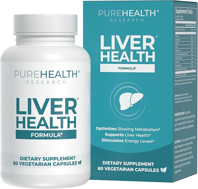 PUREHEALTH RESEARCH Liver Health – Liver Cleanse Detox &amp Repair with Artichoke Extract Milk Thistle Dandelion Root Turmeric Beet Root to Healthy Liver Renew with 11 Natural Nutrients 60 Capsu