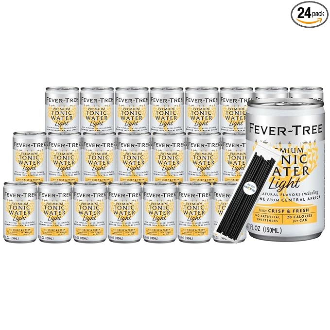 Fever-Tree Tonic Water Light Premium Mixer 5.07 fl oz Aluminum Cans 24 Pack + 20 Plastic Stirrer Sticks by KOOL8SHOP Infinite Deals