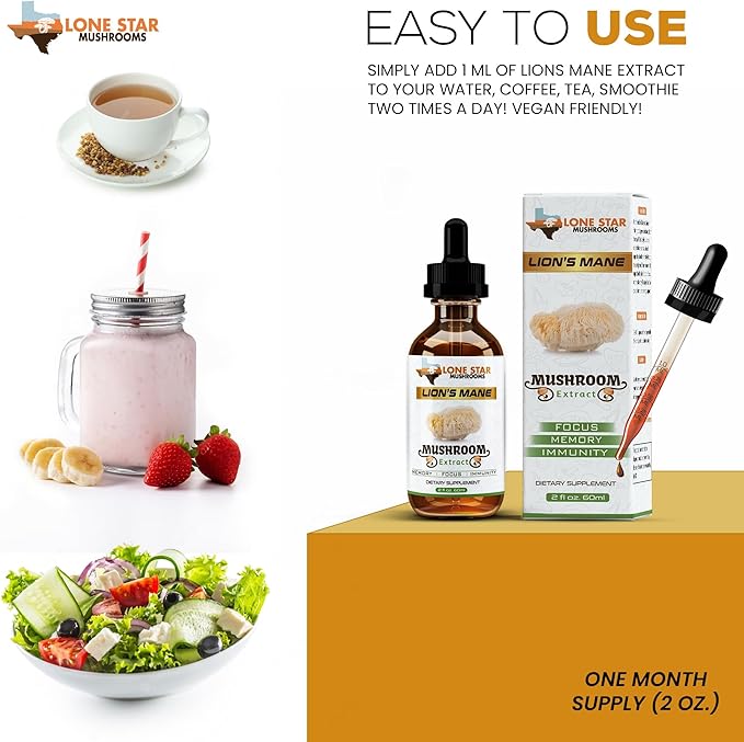 Lions Mane Dual Liquid Extract/Tincture | Organic Fruiting Bodies only | Grown in USA | Highly Concentrated | Memory Focus Immunity | No Grain/Filler