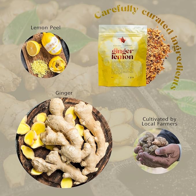 Ginger Lemon Tea Loose Leaf Herbal Tea – Helps Reduce Nausea and Motion Sickness – Detox &amp Immunity Support – Drink Hot or Iced – 4 oz Resealable Bag (Makes 50 Cups) – The Elegant Elephant