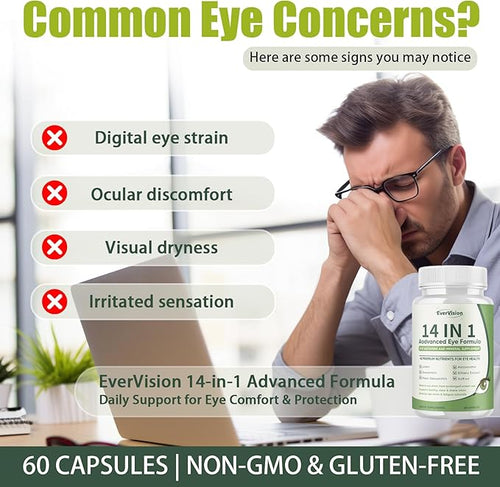 14 in 1 Advanced Eye Formula Eye Vitamin and Mineral Supplement with Zinc Lutein Zeaxanthin &amp Bilberry Extract 60ct