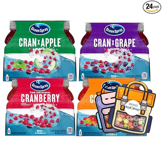 Ocean Spray Classic Varied Fruit Juice Drink 10 fl oz Plastic Bottles 24 Pack + 2 Reusable Snack Bags by KOOL8SHOP Infinite Deals
