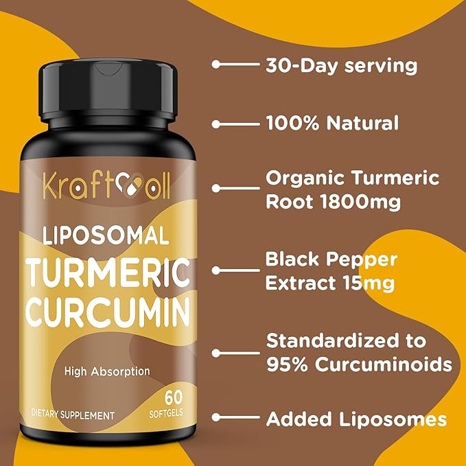 Liposomal Turmeric Curcumin 2200 mg with Black Pepper for Enhanced Absorption and Joint Support 60 softgels (2 Bottles)