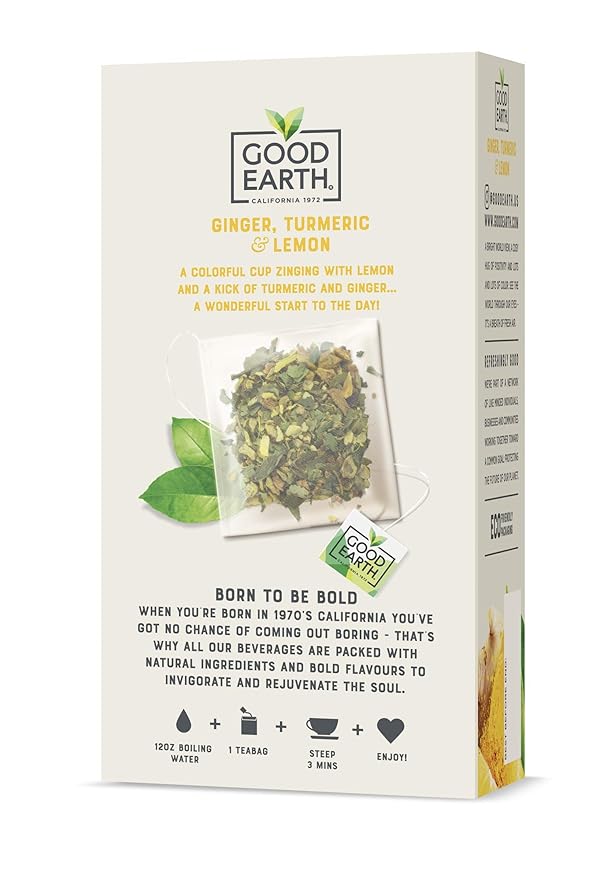 Good Earth Sensorial Blend Flavored Herbal Tea Ginger Turmeric and Lemon No Artificial Color No Preservatives 15 Bag (Pack of 5)