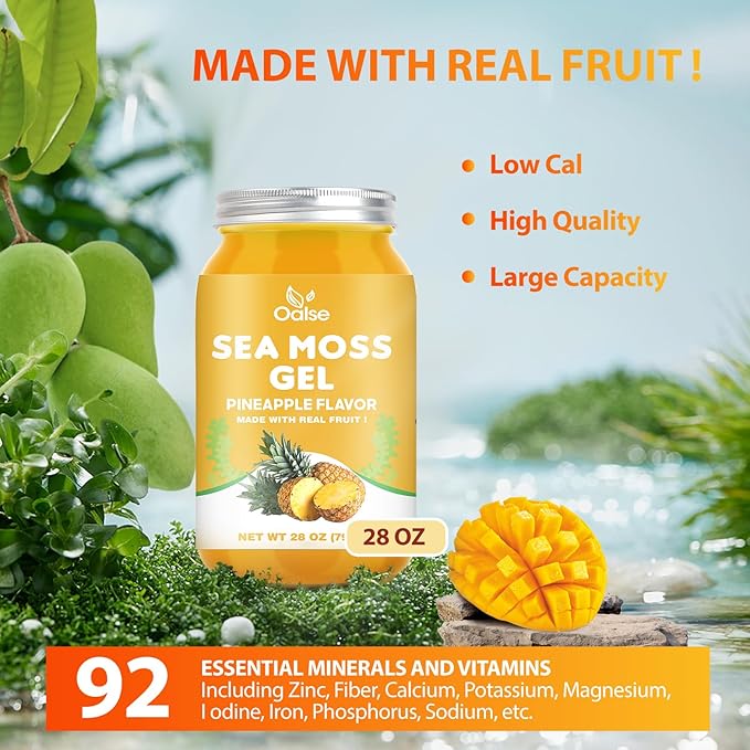 Sea Moss Gel - Raw Nutritious Irish Sea Moss Gel Rich in 102 Vitamins and Minerals Proteins &amp Vitamins Vegan-Friendly 28OZ Pineapple Flavor