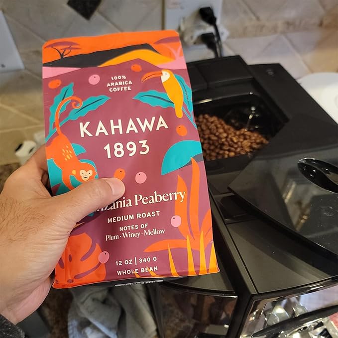 Kahawa 1893 Whole Bean Coffee Medium-Roast Tanzania Peaberry Blend 24 Oz - As Seen on Shark Tank High Antioxidants Naturally Sweet Organically Grown Ethically &amp Sustainably Sourced (Pack of 2)