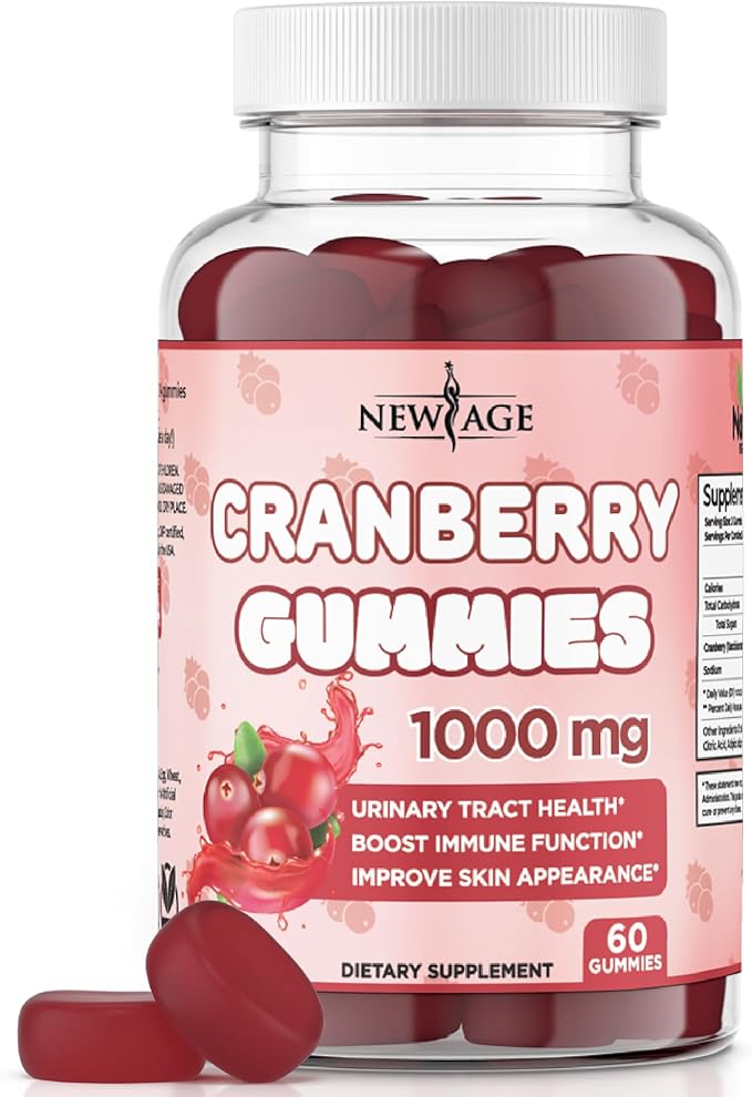 NEW AGE Cranberry Gummies Urinary Tract Health Gummies 1000mg - Supports Bladder Kidney UTI - Vegetarian (Cranberry 60 Gummies)