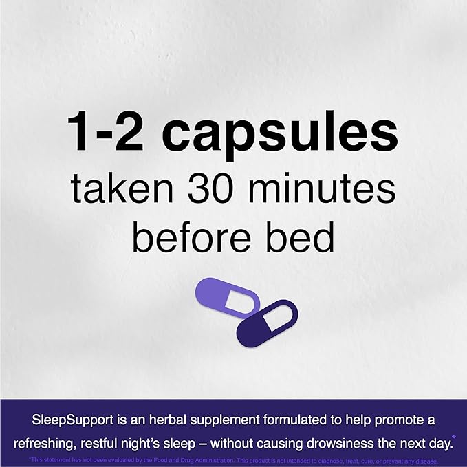 SleepSupport - Natural Sleep Aid for Adults to Help Promote Calm and Relaxation - Organic Sleep Supplement with Ashwagandha Valerian Root Magnesium Melatonin Glycine L-Tryptophan - 60 Capsules