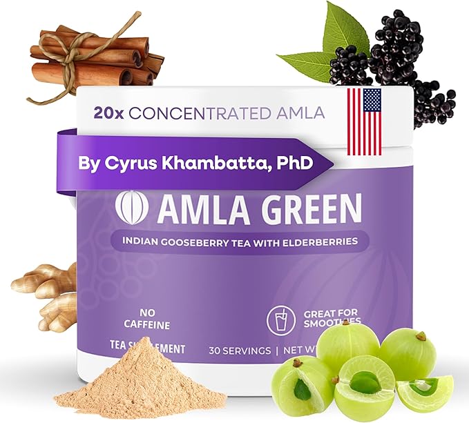 Amla Powder &amp Immunity Blend Superfood Supplement with Elderberry 20x Ultra Concentrated Amla Immune Support Made with Ginger Cinnamon Peppermint Indian Gooseberries Immunity 30 Servings