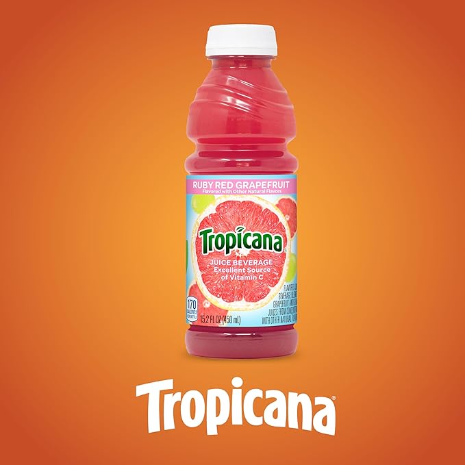 Tropicana Ruby Red Grapefruit Juice Drink 15.2 fl oz Bottles (Pack of 12)
